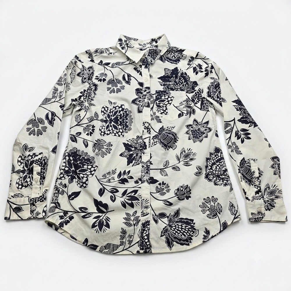 Banana Republic Womens S Classic Fit Navy Blue Floral Cotton Button Down Shirt